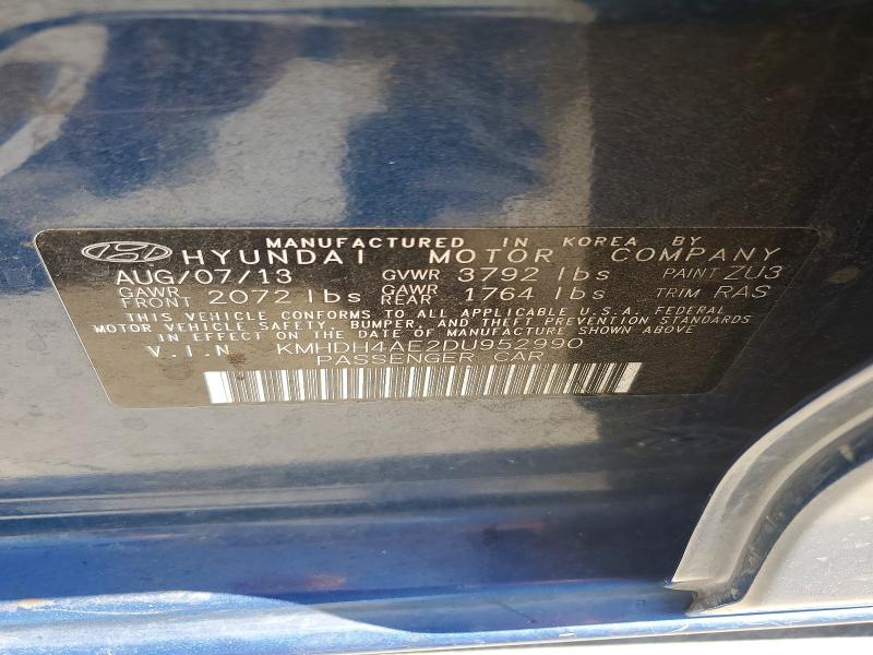 68672256 :رقم المزاد ، KMHDH4AE2DU952990 vin ، 2013 Hyundai Elantra مزاد بيع
