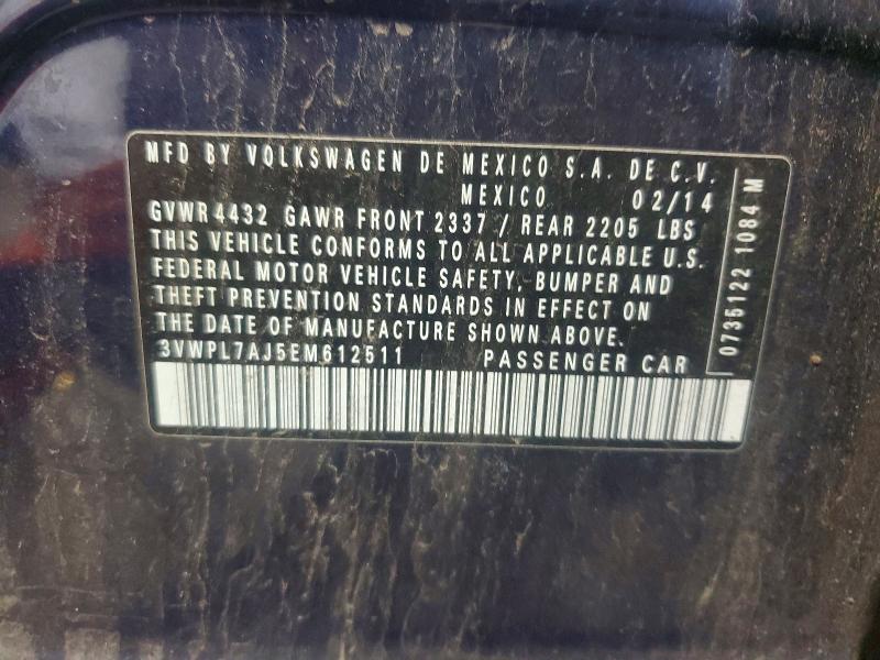 Auction sale of the 2014 Volkswagen Jetta, vin: 3VWPL7AJ5EM612511, lot number: 69187676