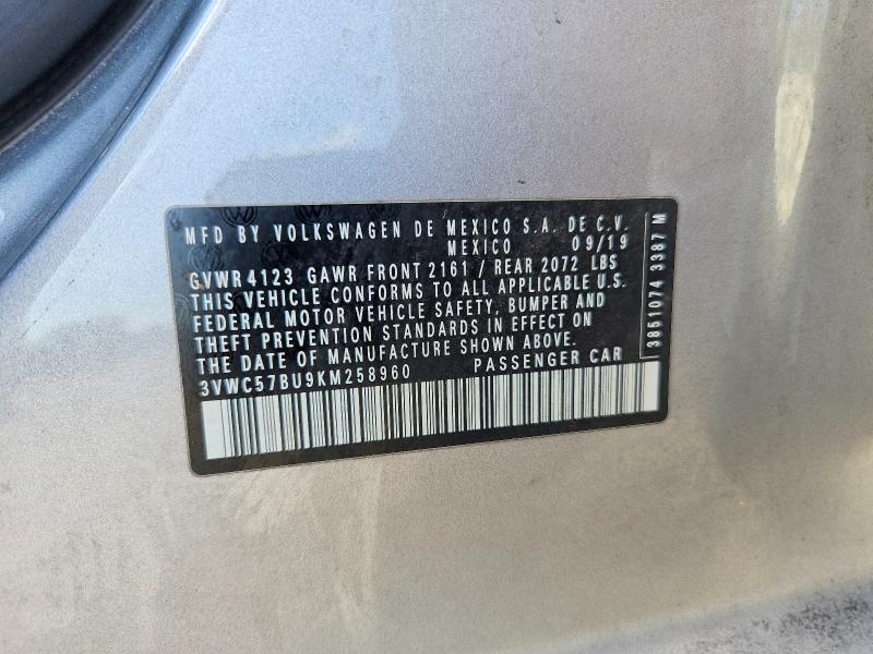 67778626 :رقم المزاد ، 3VWC57BU9KM258960 vin ، 2019 Volkswagen Jetta مزاد بيع