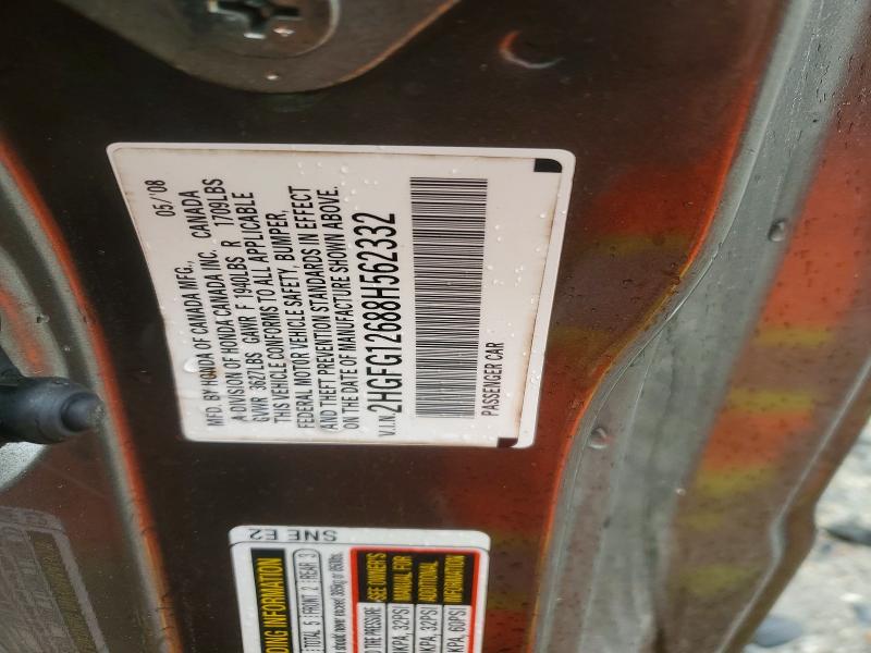 Aukcja sprzedaży 2008 Honda Civic, vin: 2HGFG12688H562332, numer aukcji: 67479296