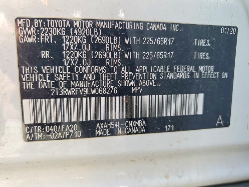 69734906 :رقم المزاد ، 2T3RWRFV9LW068276 vin ، 2020 Toyota Rav4 Hybrid مزاد بيع