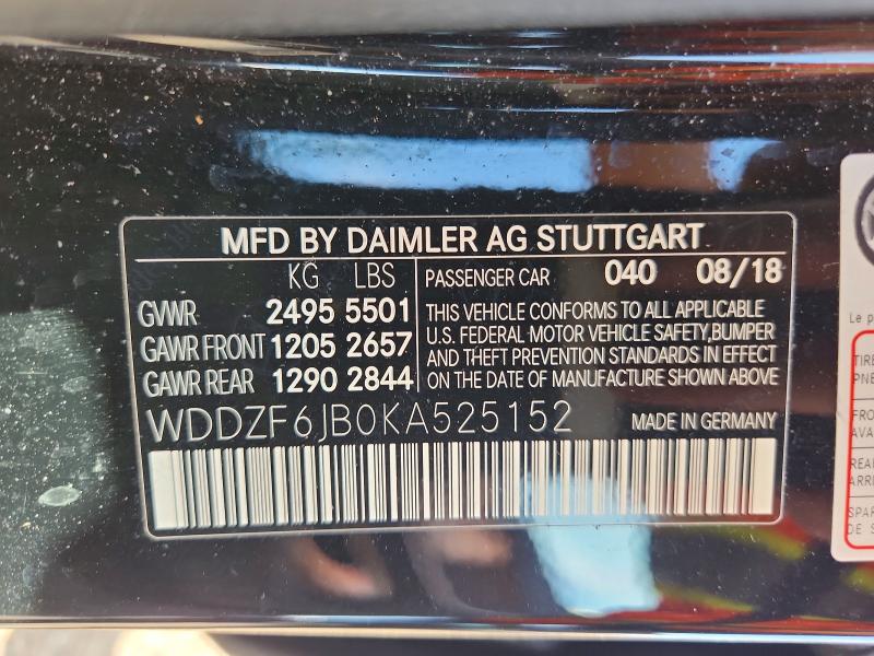 Продаж на аукціоні авто 2019 Mercedes-benz E, vin: WDDZF6JB0KA525152, номер лоту: 67911956