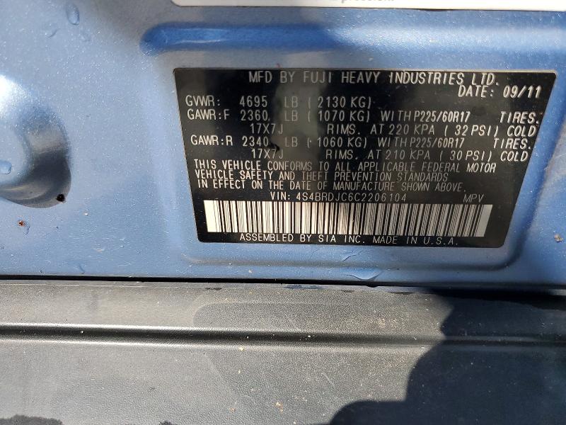 67522136 :رقم المزاد ، 4S4BRDJC6C2206104 vin ، 2012 Subaru Outback مزاد بيع