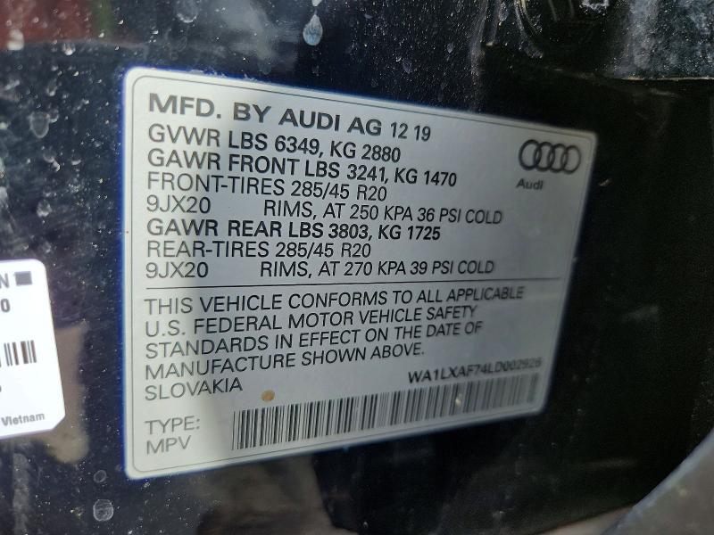 Продажа на аукционе авто 2020 Audi Q7, vin: WA1LXAF74LD002926, номер лота: 70046506