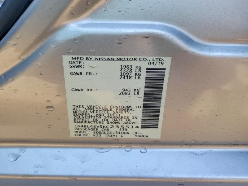 Продаж на аукціоні авто 2019 Nissan Altima, vin: 1N4BL4EV5KC235514, номер лоту: 67466496