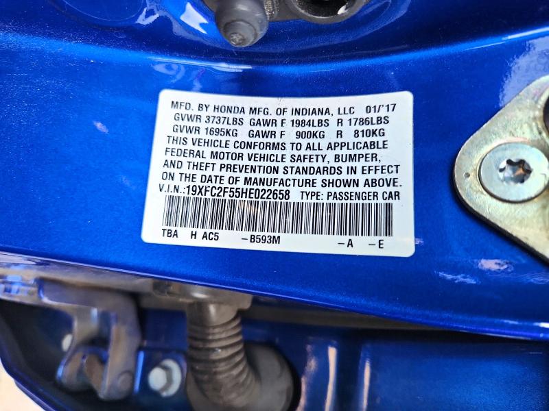 69934356 :رقم المزاد ، 19XFC2F55HE022658 vin ، 2017 Honda Civic مزاد بيع