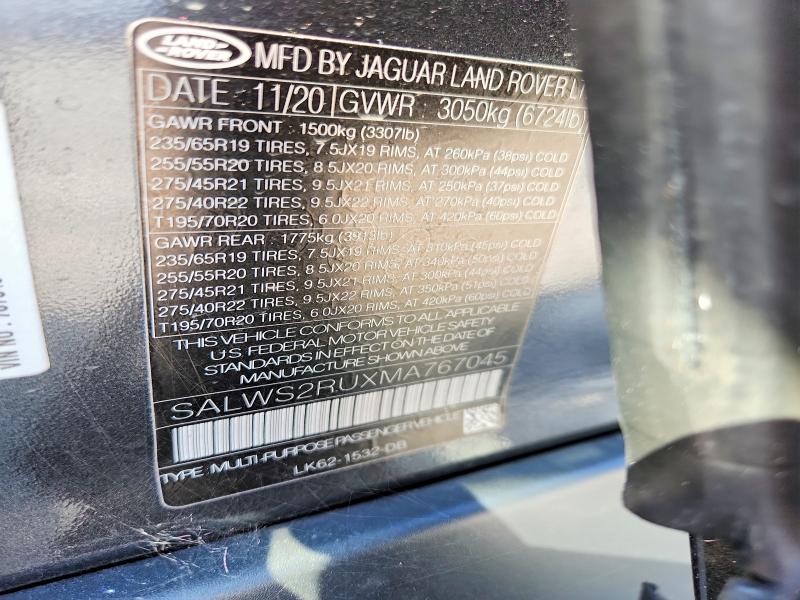 69824296 :رقم المزاد ، SALWS2RUXMA767045 vin ، 2021 Land Rover Range Rover Sport مزاد بيع