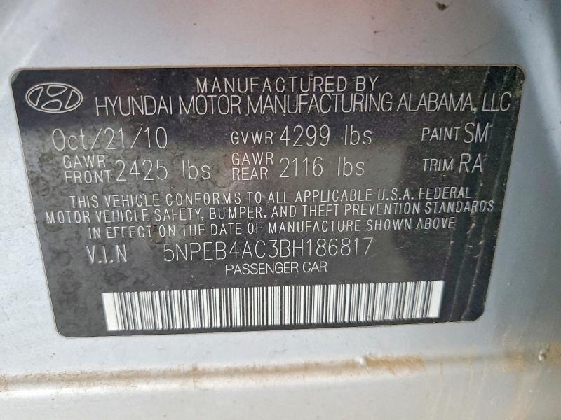 Продажа на аукционе авто 2011 Hyundai Sonata, vin: 5NPEB4AC3BH186817, номер лота: 69935626