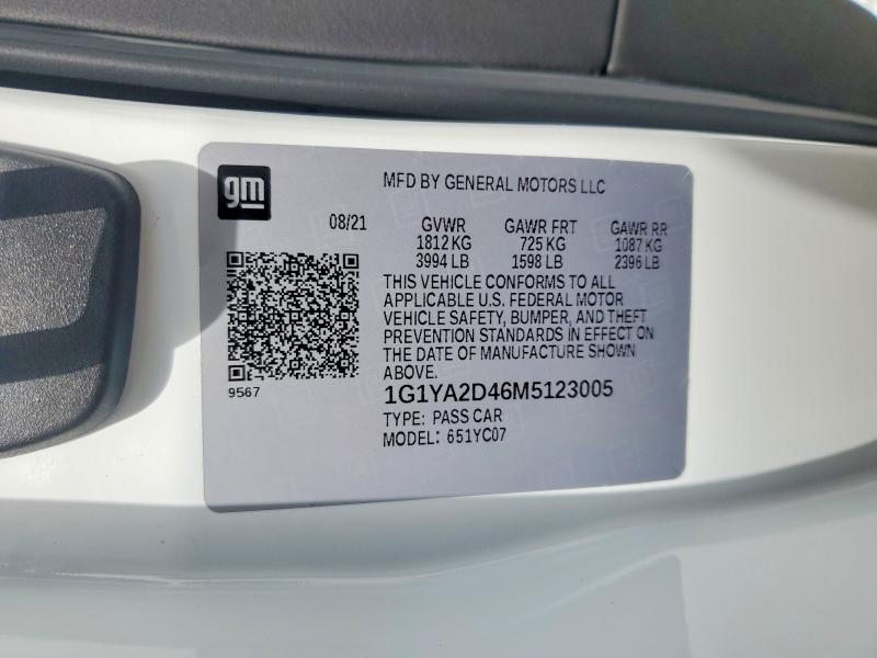 2021 Chevrolet Corvette მანქანა იყიდება აუქციონზე, vin: 1G1YA2D46M5123005, აუქციონის ნომერი: 70342106