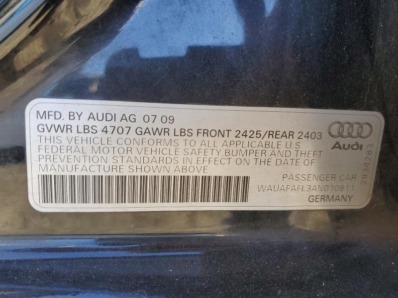 2010 Audi A4 მანქანა იყიდება აუქციონზე, vin: WAUAFAFL3AN010811, აუქციონის ნომერი: 70417796