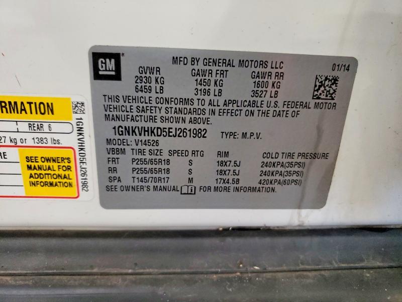 Aukcja sprzedaży 2014 Chevrolet Traverse, vin: 1GNKVHKD5EJ261982, numer aukcji: 70662906