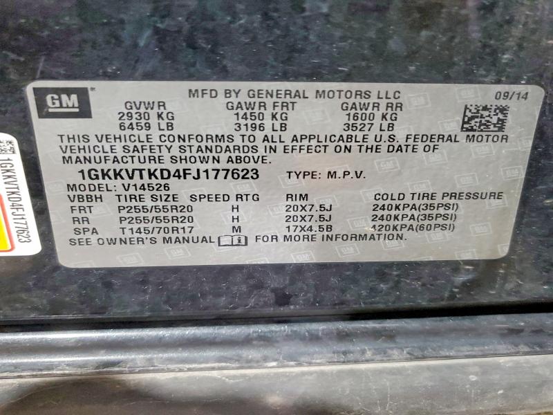Auction sale of the 2015 Gmc Acadia, vin: 1GKKVTKD4FJ177623, lot number: 67245636