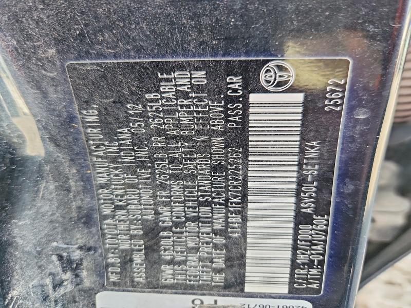 69594576 :رقم المزاد ، 4T4BF1FK7CR225262 vin ، 2012 Toyota Camry مزاد بيع