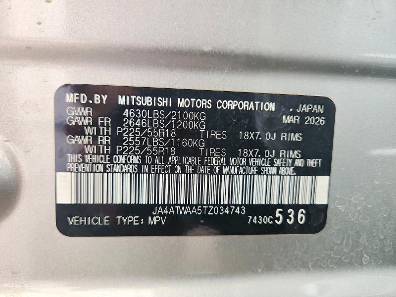 68069846 :رقم المزاد ، JA4ATWAA5TZ034743 vin ، 2026 Mitsubishi Eclipse Cross مزاد بيع