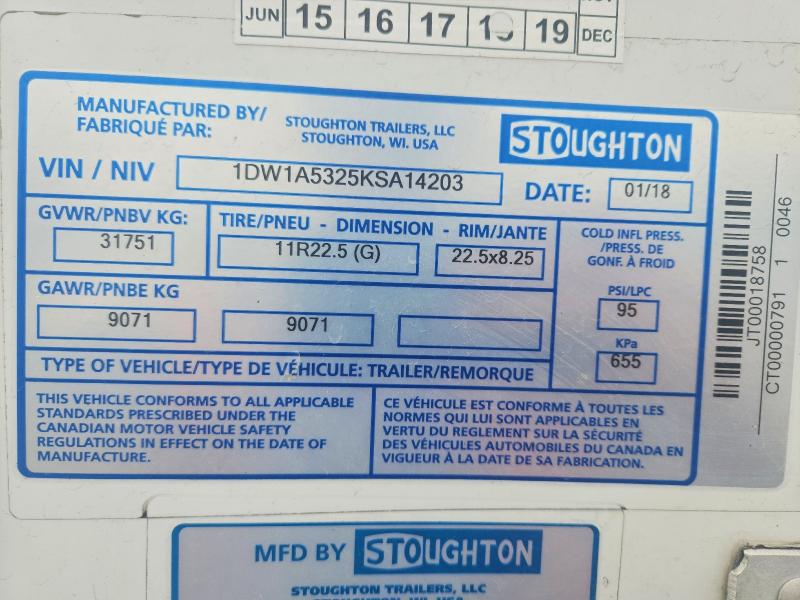 Aukcja sprzedaży 2019 Stroughton Trailer, vin: 1DW1A5325KSA14203, numer aukcji: 68877076