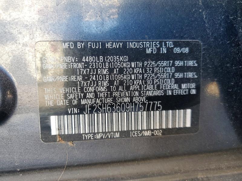 Aukcja sprzedaży 2009 Subaru Forester, vin: JF2SH63609H757775, numer aukcji: 68028706