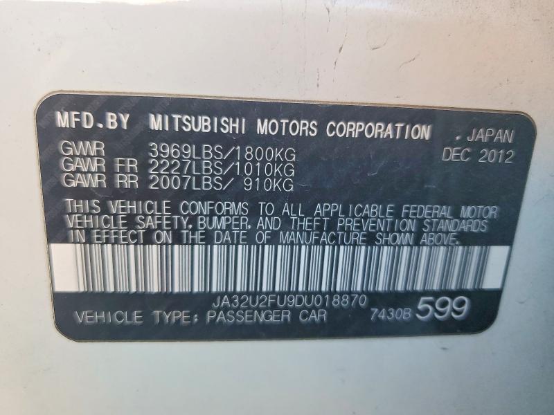 67196886 :رقم المزاد ، JA32U2FU9DU018870 vin ، 2013 Mitsubishi Lancer مزاد بيع