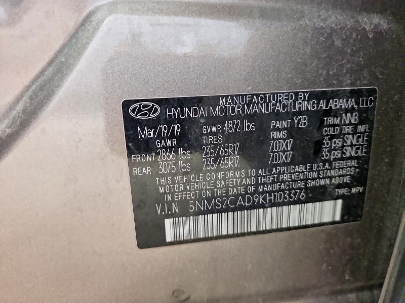 Продаж на аукціоні авто 2019 Hyundai Santa Fe, vin: 5NMS2CAD9KH103376, номер лоту: 69693766