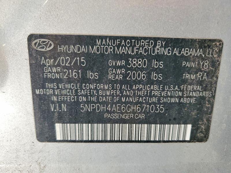 Продажа на аукционе авто 2016 Hyundai Elantra, vin: 5NPDH4AE6GH671035, номер лота: 70314506