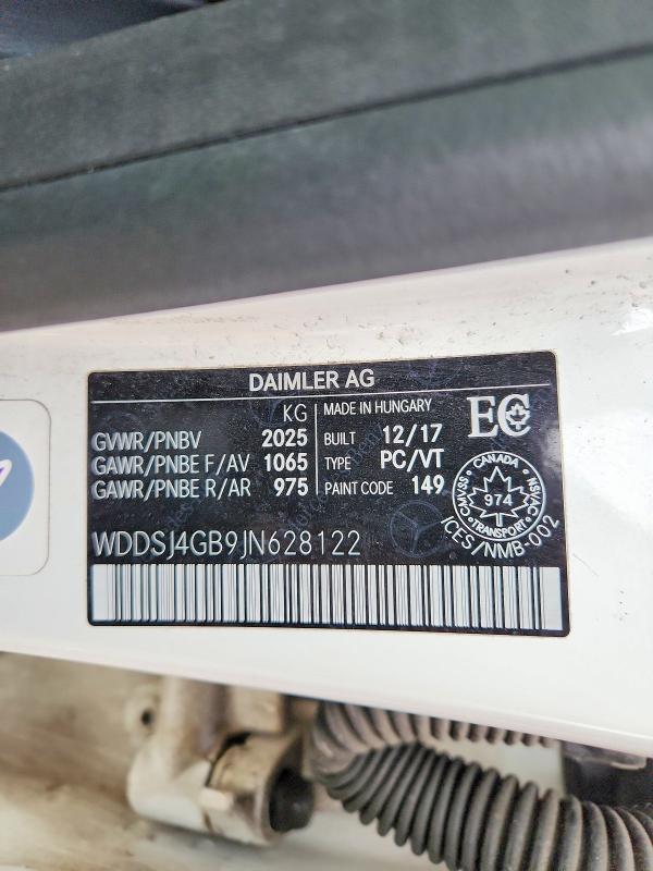 2018 Mercedes-benz Cla მანქანა იყიდება აუქციონზე, vin: WDDSJ4GB9JN628122, აუქციონის ნომერი: 71035686