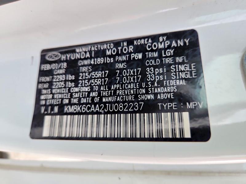 2018 Hyundai Kona მანქანა იყიდება აუქციონზე, vin: KM8K6CAA2JU082237, აუქციონის ნომერი: 67596526