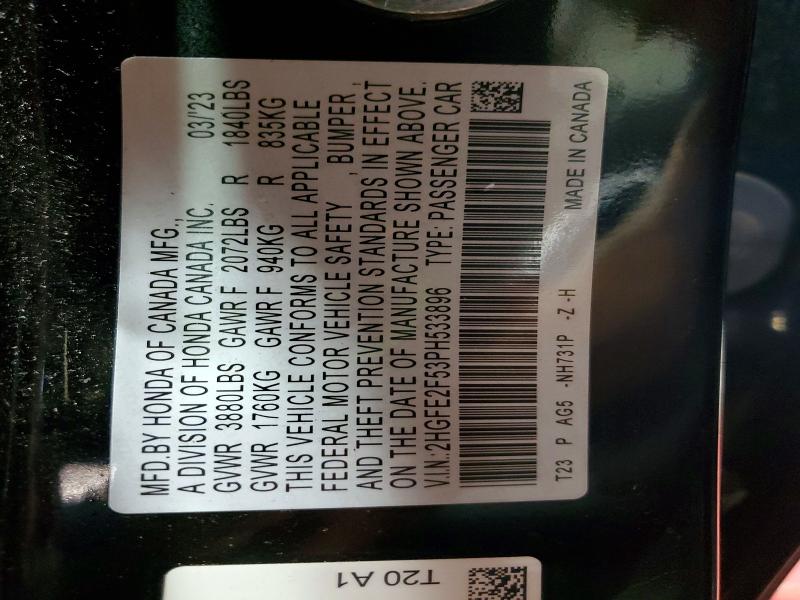 Aukcja sprzedaży 2023 Honda Civic, vin: 2HGFE2F53PH533896, numer aukcji: 67179636