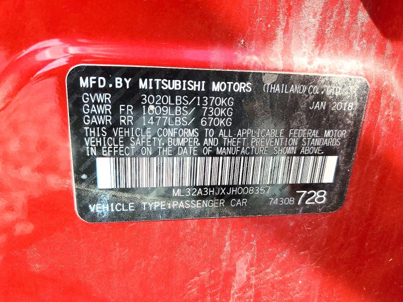 Aukcja sprzedaży 2018 Mitsubishi Mirage, vin: ML32A3HJXJH008357, numer aukcji: 70795906