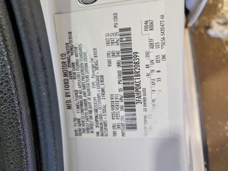 2011 Ford Fusion მანქანა იყიდება აუქციონზე, vin: 3FAHP0KC1BR208399, აუქციონის ნომერი: 68225436