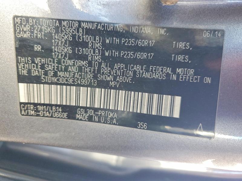 Продаж на аукціоні авто 2014 Toyota Sienna, vin: 5TDYK3DC9ES499713, номер лоту: 68982586
