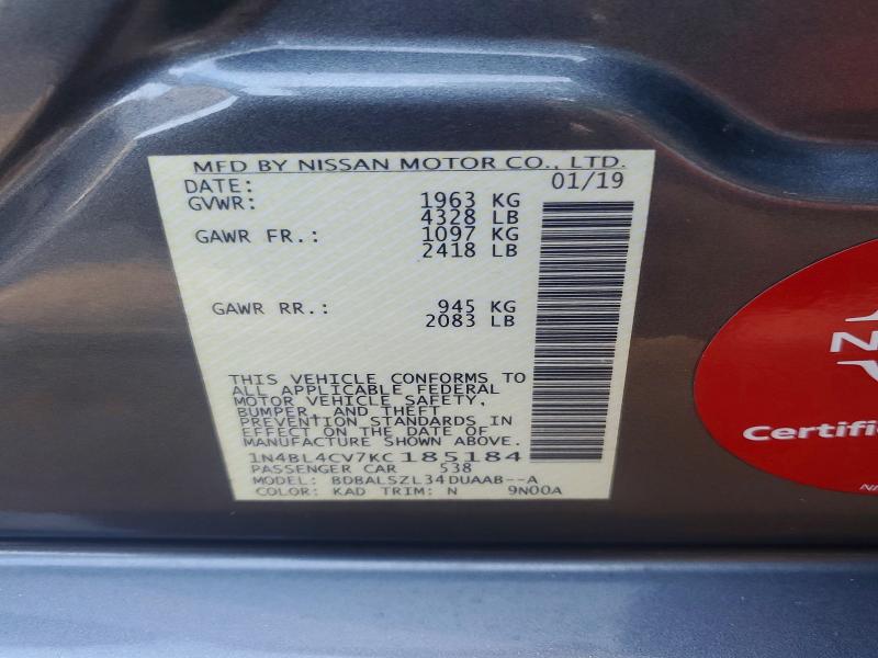 69236596 :رقم المزاد ، 1N4BL4CV7KC185184 vin ، 2019 Nissan Altima مزاد بيع