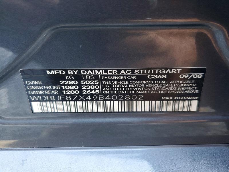 67891276 :رقم المزاد ، WDBUF87X49B402802 vin ، 2009 Mercedes-benz E مزاد بيع