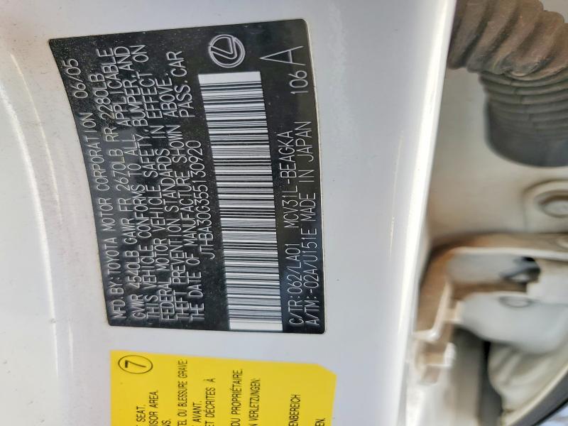 Продаж на аукціоні авто 2005 Lexus Es, vin: JTHBA30G355130920, номер лоту: 67518486