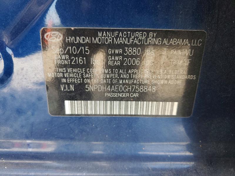 Продажа на аукционе авто 2016 Hyundai Elantra, vin: 5NPDH4AE0GH758848, номер лота: 69217466