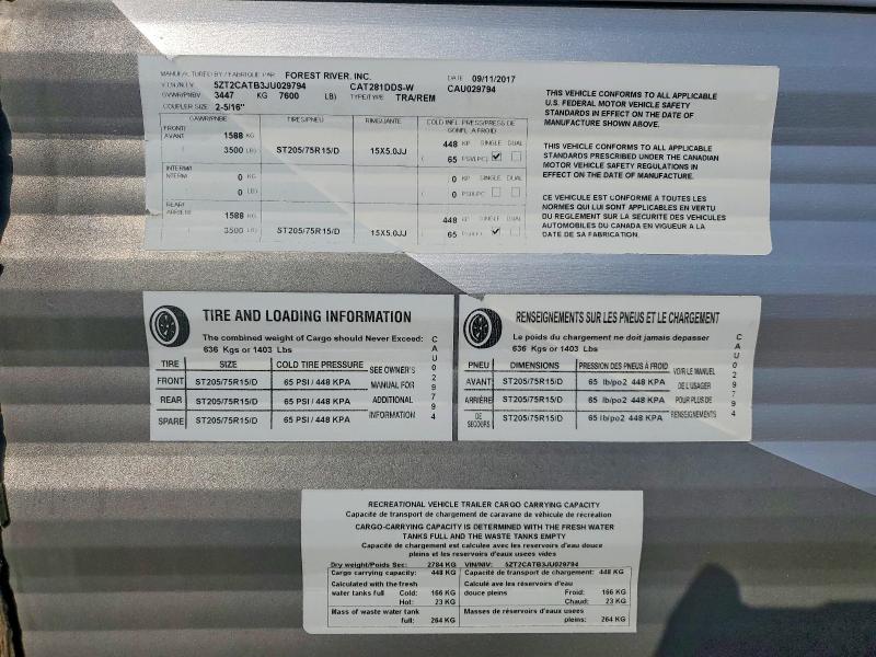 Продаж на аукціоні авто 2018 Forest River Catalina, vin: 5ZT2CATB3JU029794, номер лоту: 67672616