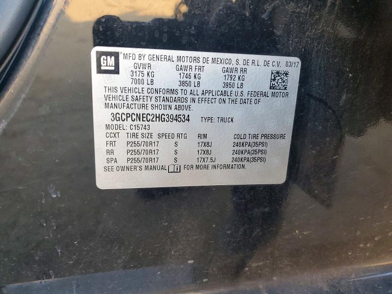 2017 Chevrolet Silverado მანქანა იყიდება აუქციონზე, vin: 3GCPCNEC2HG394534, აუქციონის ნომერი: 67777676