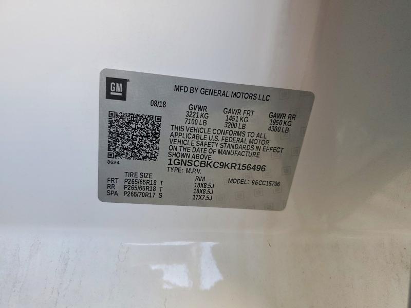 69776846 :رقم المزاد ، 1GNSCBKC9KR156496 vin ، 2019 Chevrolet Tahoe مزاد بيع