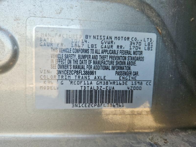 2015 Nissan Versa Note მანქანა იყიდება აუქციონზე, vin: 3N1CE2CP8FL386961, აუქციონის ნომერი: 67020326