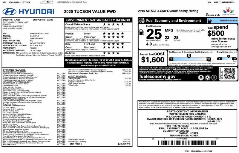 Aukcja sprzedaży 2020 Hyundai Tucson, vin: KM8J33A42LU237029, numer aukcji: 70028746