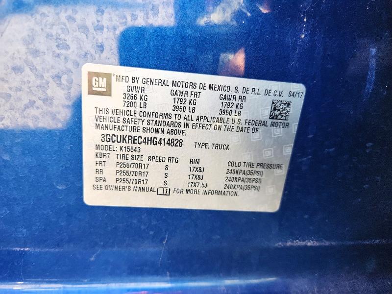 2017 Chevrolet Silverado მანქანა იყიდება აუქციონზე, vin: 3GCUKREC4HG414828, აუქციონის ნომერი: 68204406