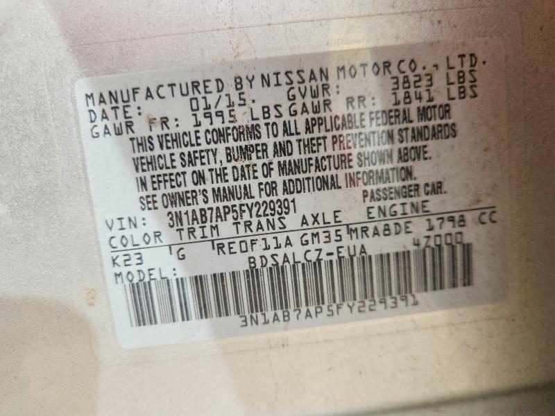 68104396 :رقم المزاد ، 3N1AB7AP5FY229391 vin ، 2015 Nissan Sentra مزاد بيع
