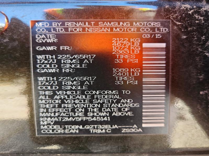 2015 Nissan Rogue მანქანა იყიდება აუქციონზე, vin: KNMAT2MV5FP545141, აუქციონის ნომერი: 67892616