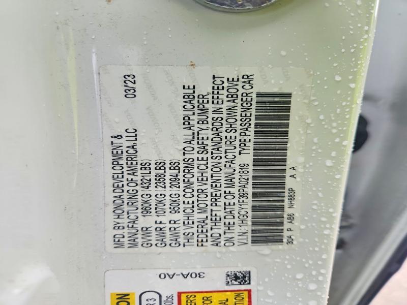 68607946 :رقم المزاد ، 1HGCY1F39PA021819 vin ، 2023 Honda Accord مزاد بيع