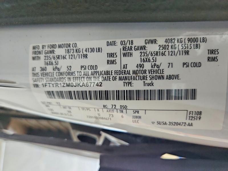 67500816 :رقم المزاد ، 1FTYR1ZM0JKA67742 vin ، 2018 Ford Transit مزاد بيع