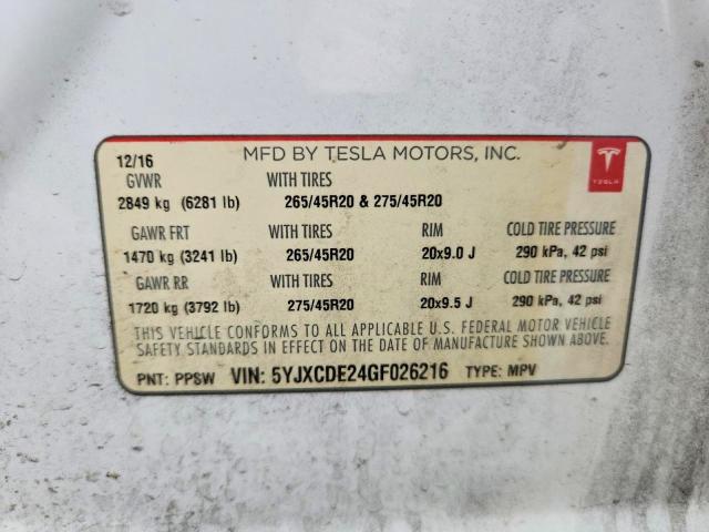 Продаж на аукціоні авто 2016 Tesla Model X, vin: 5YJXCDE24GF026216, номер лоту: 66513226