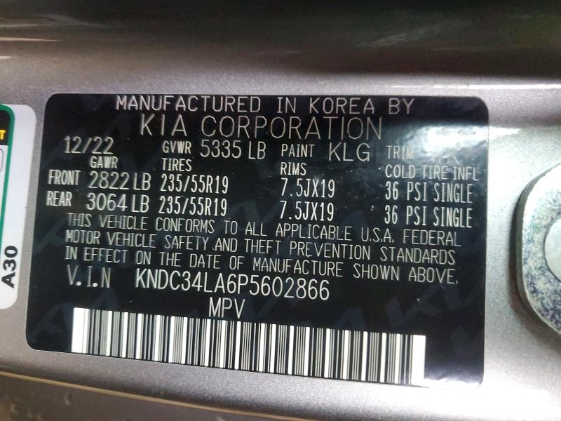 70815296 :رقم المزاد ، KNDC34LA6P5602866 vin ، 2023 Kia Ev6 مزاد بيع