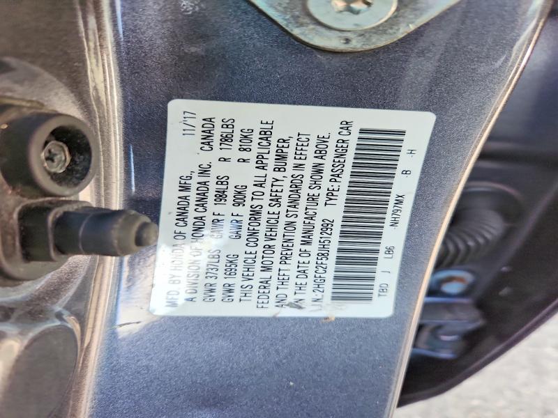 Продажа на аукционе авто 2018 Honda Civic, vin: 2HGFC2F58JH512992, номер лота: 70011756
