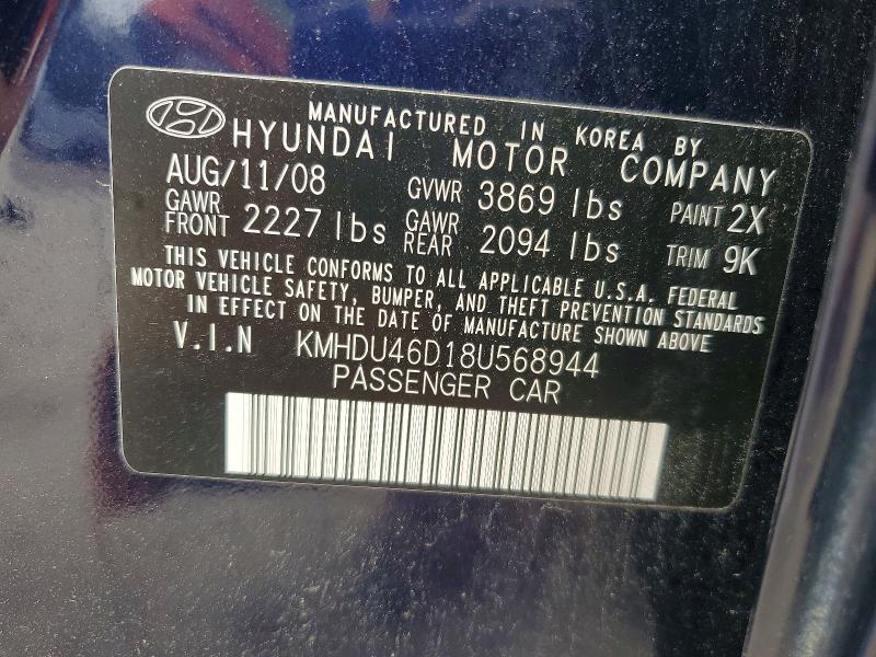 70505546 :رقم المزاد ، KMHDU46D18U568944 vin ، 2008 Hyundai Elantra مزاد بيع