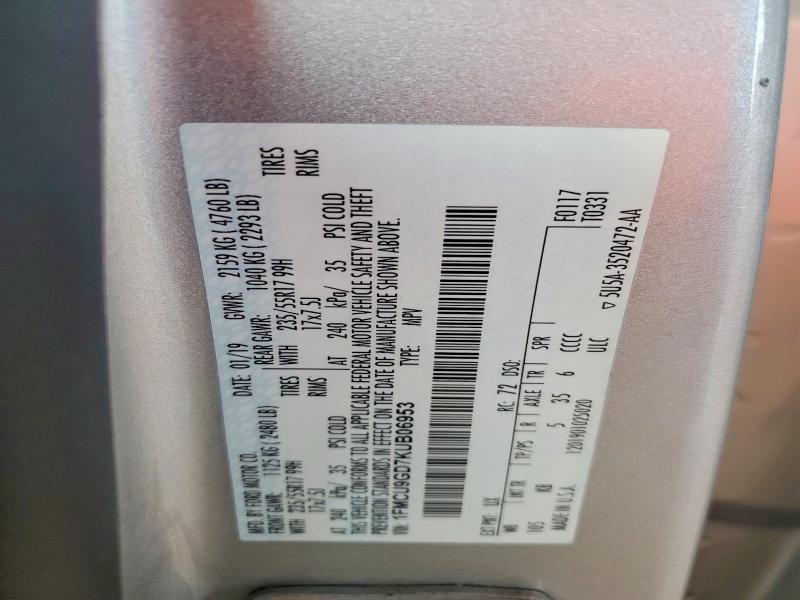 2019 Ford Escape მანქანა იყიდება აუქციონზე, vin: 1FMCU9GD7KUB06953, აუქციონის ნომერი: 68884546