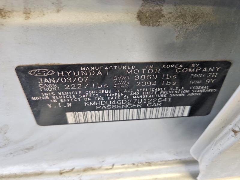 2007 Hyundai Elantra მანქანა იყიდება აუქციონზე, vin: KMHDU46D27U122641, აუქციონის ნომერი: 68657406