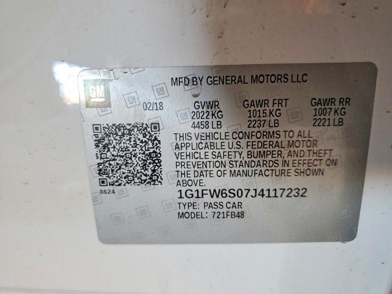 Aukcja sprzedaży 2018 Chevrolet Bolt Ev, vin: 1G1FW6S07J4117232, numer aukcji: 69990386